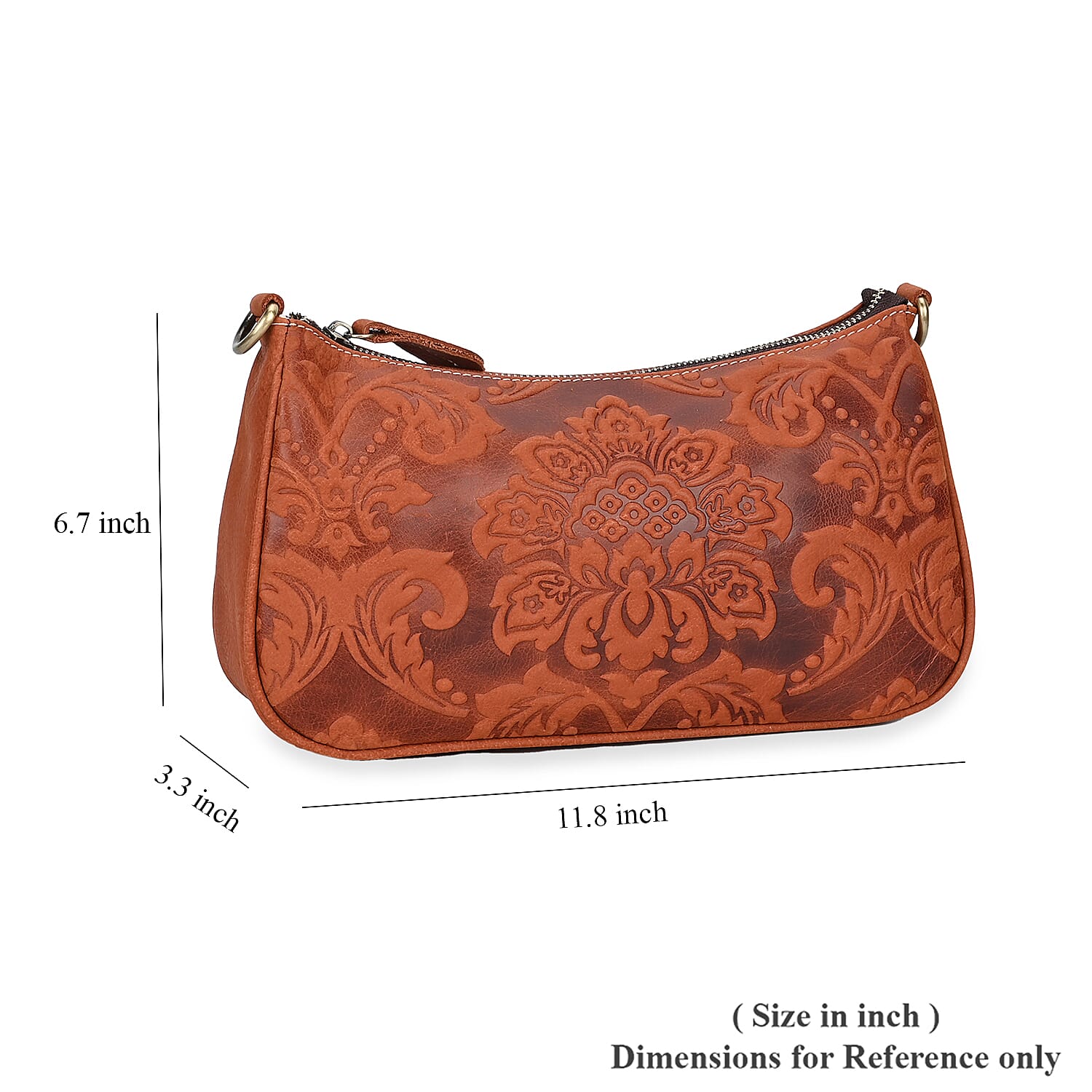 Italy Retro Noble Collection Orange Genuine Leather Embossed Crossbody Bag (11.8x3.3x6.7) with Shoulder Strap