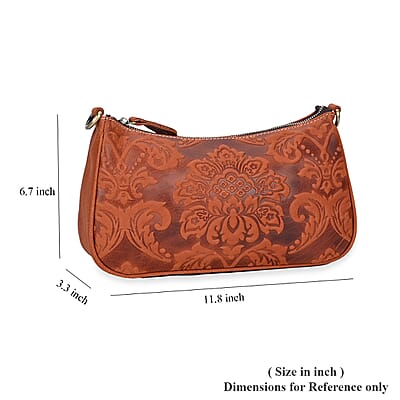 Italy Retro Noble Collection Orange Genuine Leather Embossed Crossbody Bag (11.8x3.3x6.7) with Shoulder Strap