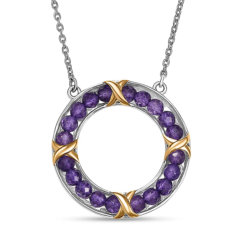 Karis African Amethyst 10.00 ctw Circle Necklace 18K YG Plated, Platinum Bond and Stainless Steel 18-20 Inches