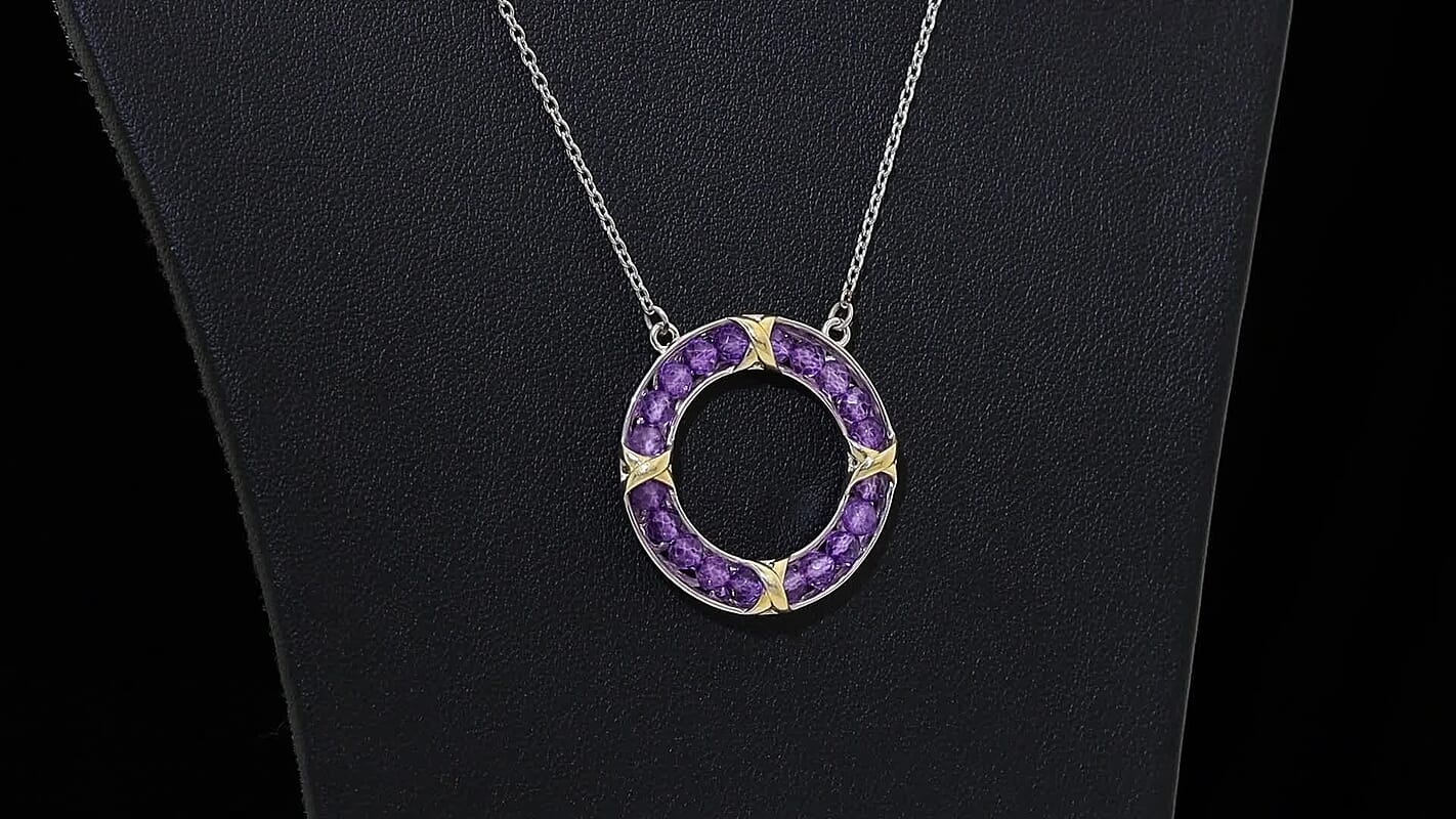Karis African Amethyst 10.00 ctw Circle Necklace 18K YG Plated, Platinum Bond and Stainless Steel 18 Inches
