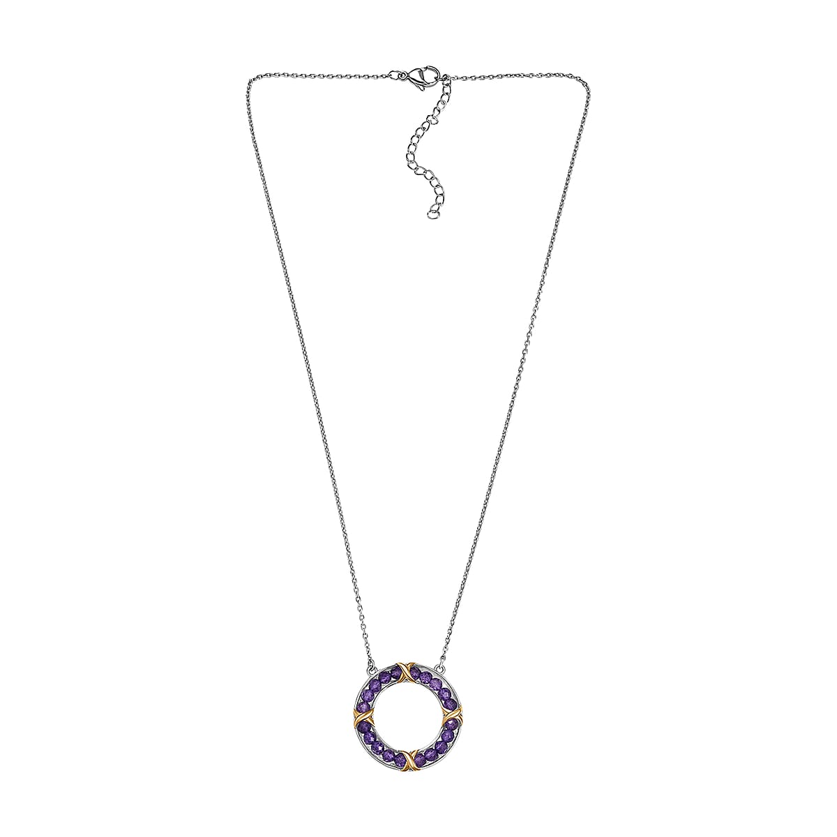 Karis African Amethyst 10.00 ctw Circle Necklace 18K YG Plated, Platinum Bond and Stainless Steel 18 Inches image number 3