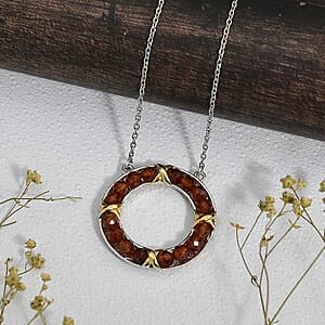 Ceylon Hessonite Garnet 10.30 ctw Fancy Necklace in 18K YG Plated and Platinum Bond with Stainless Steel 18-20 Inches 