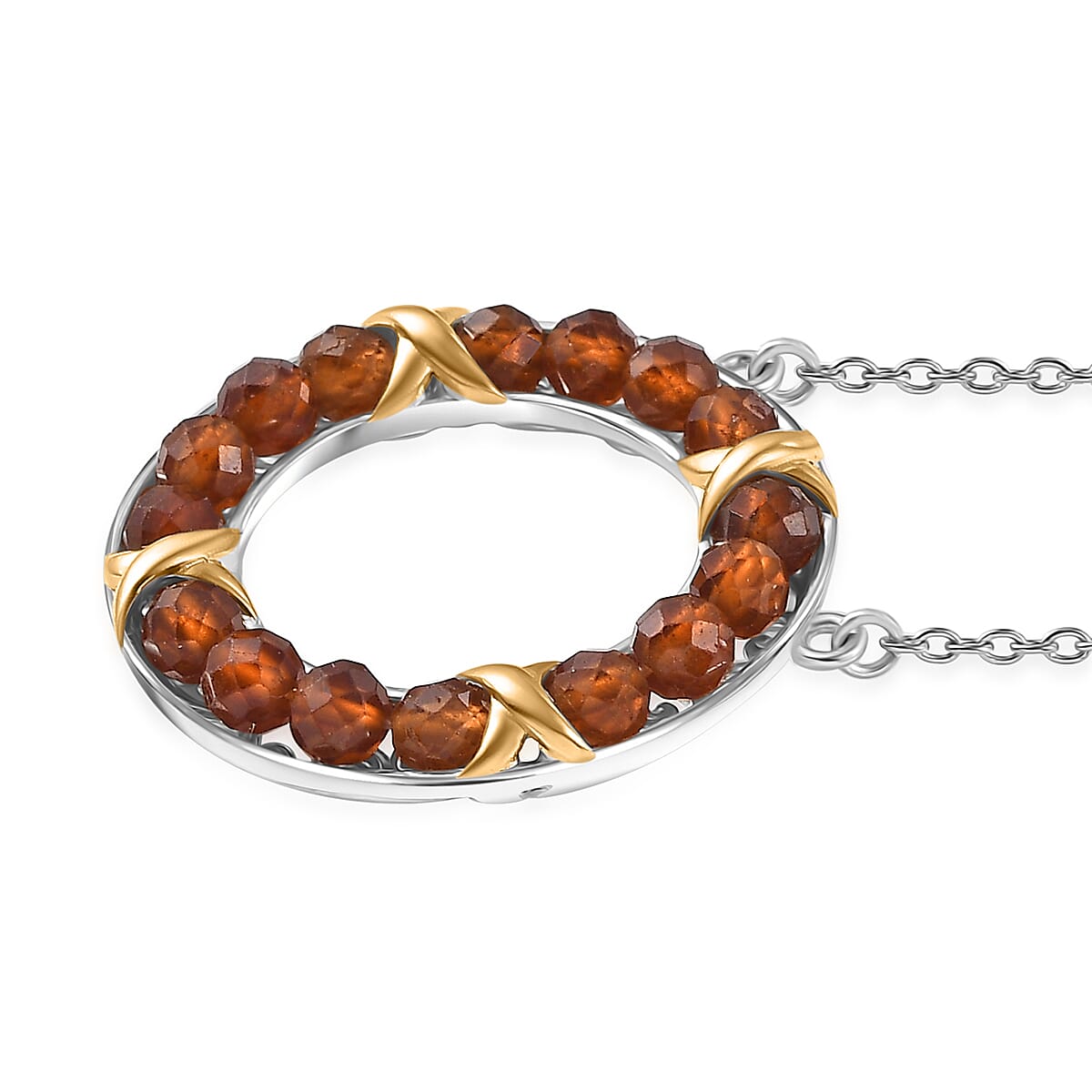 Ceylon Hessonite Garnet 10.30 ctw Fancy Necklace in 18K YG Plated and Platinum Bond with Stainless Steel 18-20 Inches  image number 3