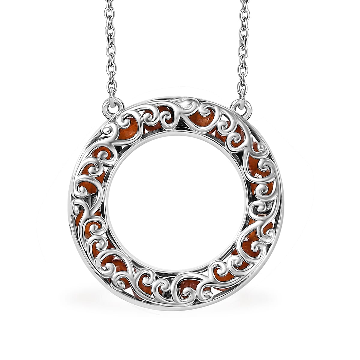 Karis Ceylon Hessonite Garnet 10.30 ctw XOXO Circle Necklace in 18K YG Plated and Platinum Bond with Stainless Steel 18-20 Inches