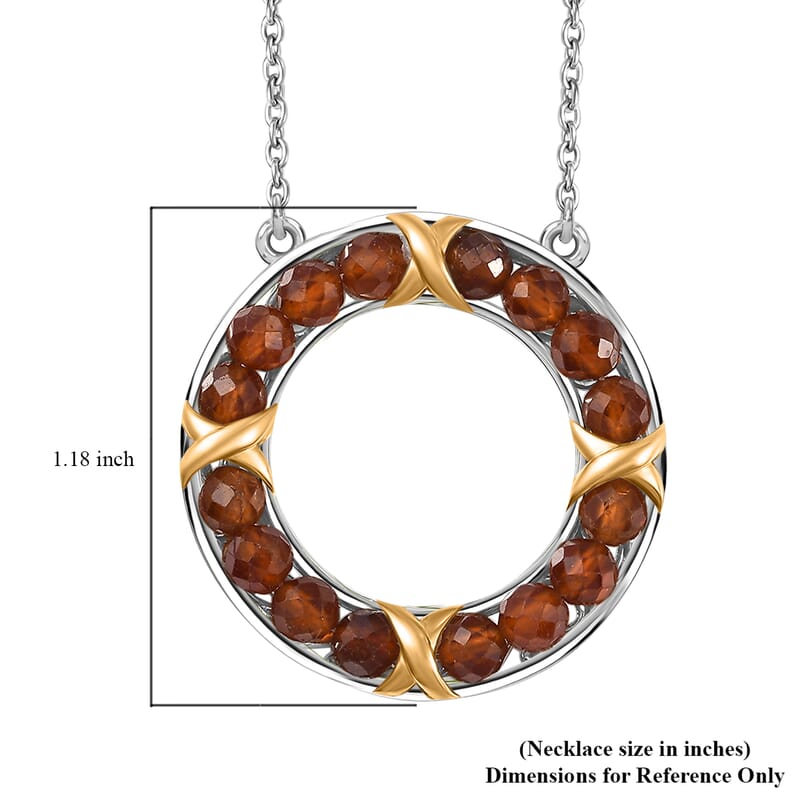 Karis Ceylon Hessonite Garnet 10.30 ctw XOXO Circle Necklace in 18K YG Plated and Platinum Bond with Stainless Steel 18-20 Inches