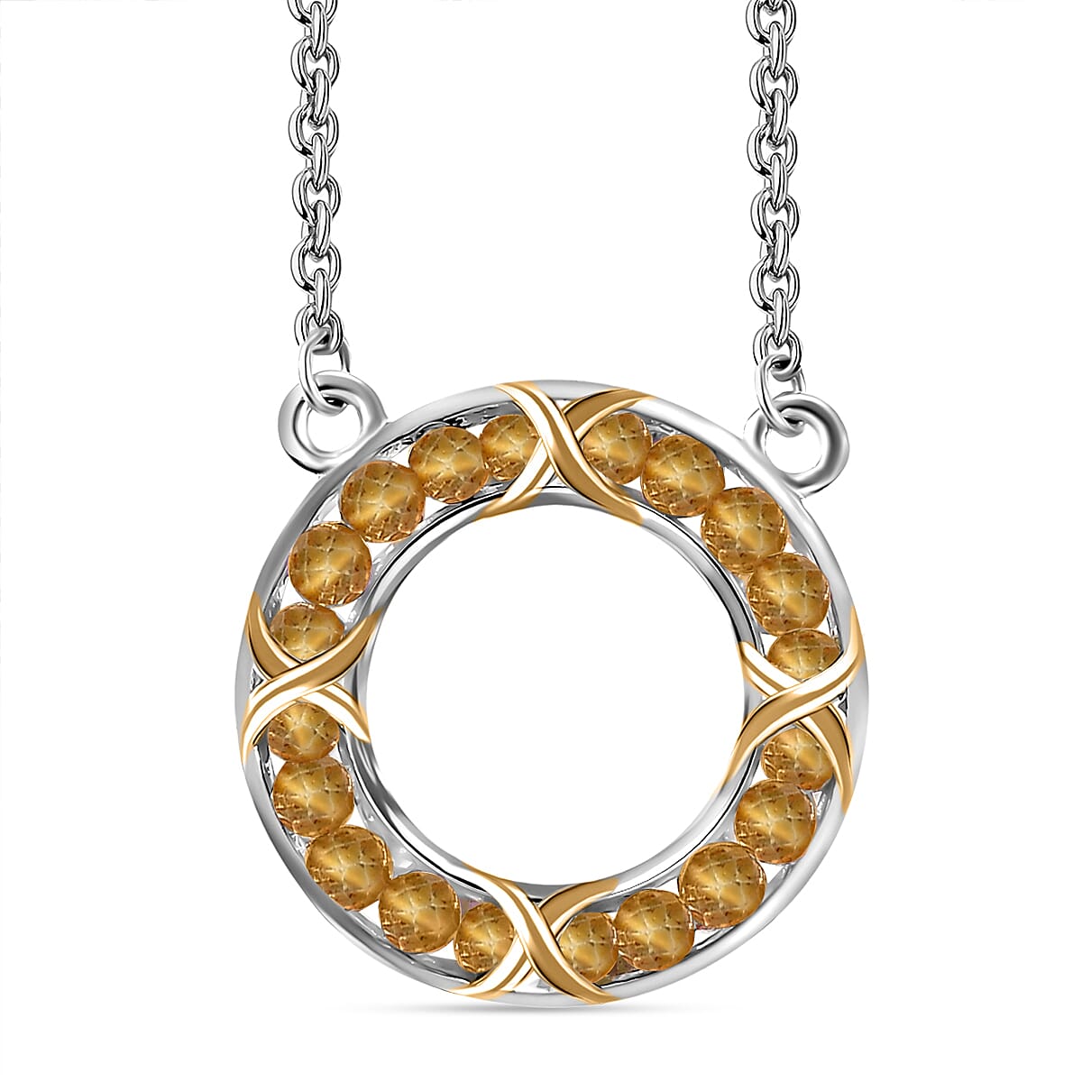 EverTrue Brazilian Citrine 2.50 ctw Circle Necklace in 18K YG Plated and Platinum Bond with Stainless Steel 18 Inches image number 0
