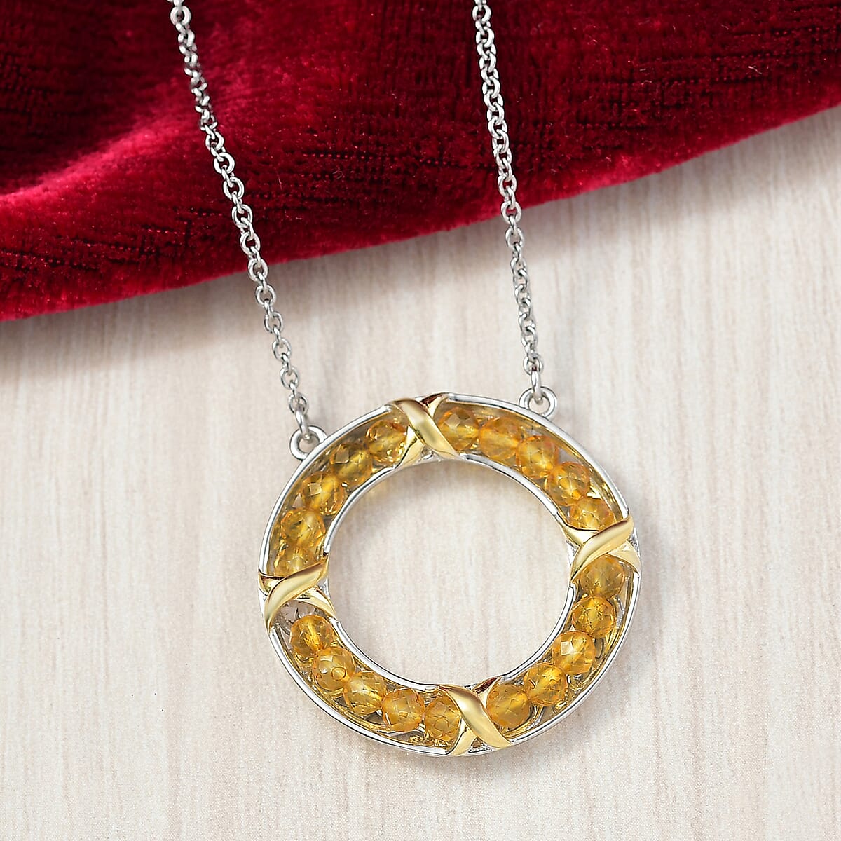 EverTrue Brazilian Citrine 2.50 ctw Circle Necklace in 18K YG Plated and Platinum Bond with Stainless Steel 18 Inches image number 1