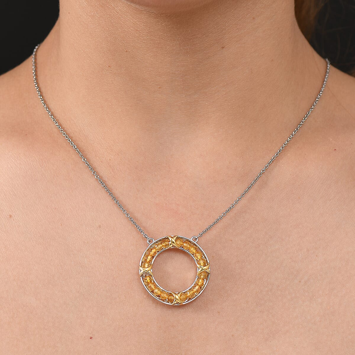 EverTrue Brazilian Citrine 2.50 ctw Circle Necklace in 18K YG Plated and Platinum Bond with Stainless Steel 18 Inches image number 2