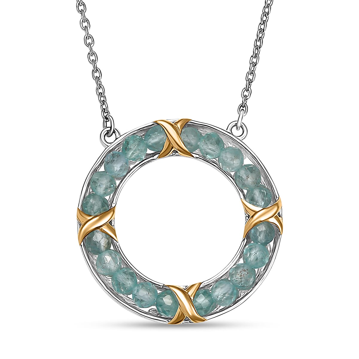 Karis Apatite 7.35 ctw Circle Necklace 18K YG Plated, Platinum Bond and Stainless Steel 18 Inches image number 0