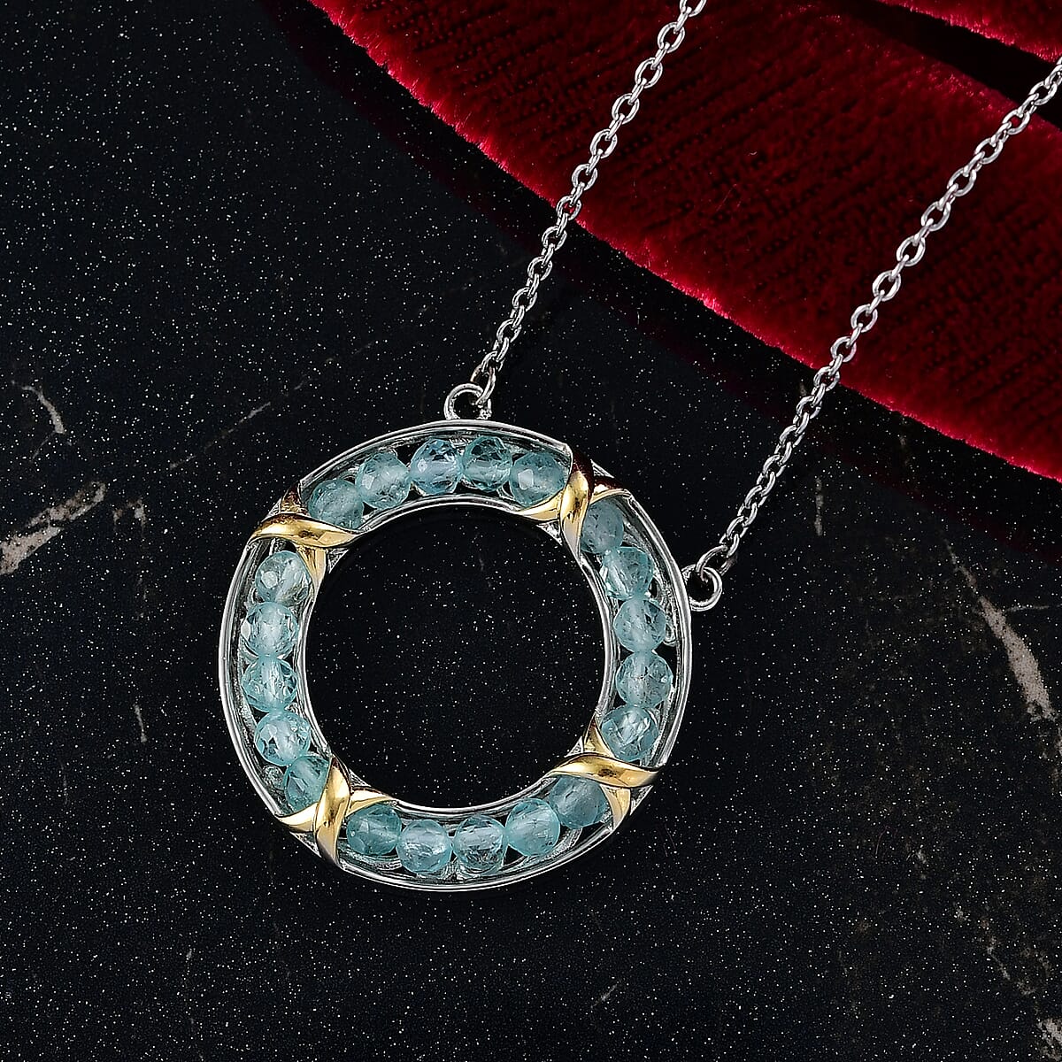 Karis Apatite 7.35 ctw Circle Necklace 18K YG Plated, Platinum Bond and Stainless Steel 18 Inches image number 1