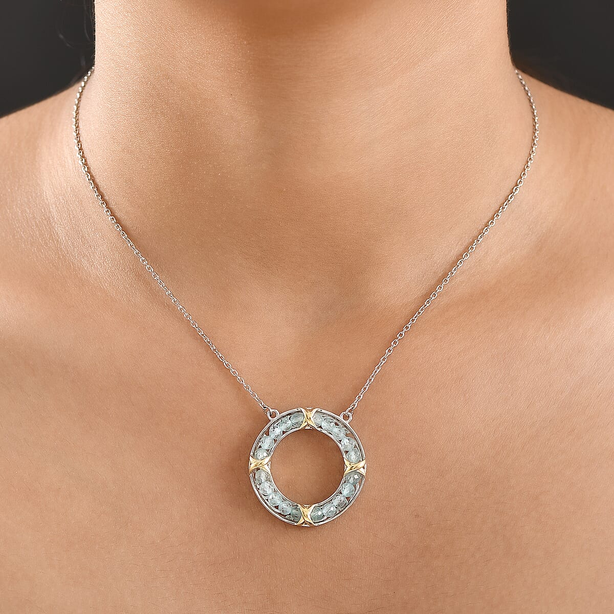 Karis Apatite 7.35 ctw Circle Necklace 18K YG Plated, Platinum Bond and Stainless Steel 18 Inches image number 2