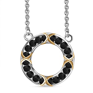 EverTrue Thai Black Spinel 4.80 ctw XOXO Circle Necklace in 18K YG Plated and Platinum Bond with Stainless Steel 18 Inches