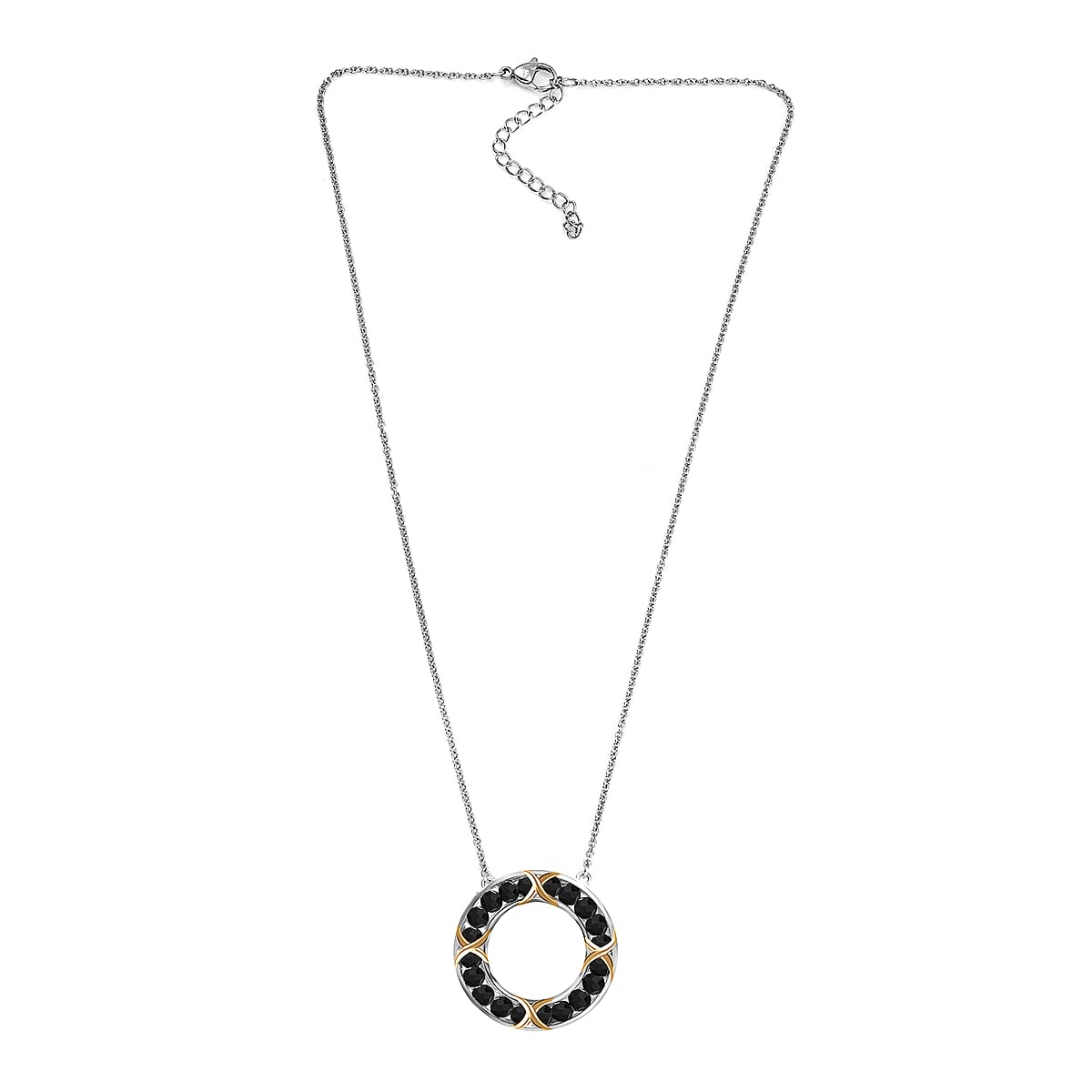EverTrue Thai Black Spinel 4.80 ctw XOXO Circle Necklace in 18K YG Plated and Platinum Bond with Stainless Steel 18 Inches image number 3