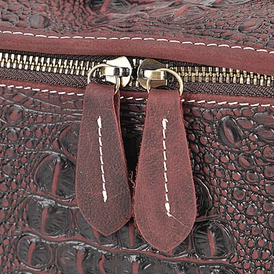 Italy Retro Noble Collection Burgundy Crocodile Embossed Genuine Leather Crossbody Bag with Shoulder Strap