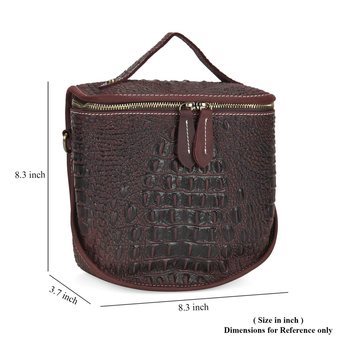 Italy Retro Noble Collection Burgundy Crocodile Embossed Genuine Leather Crossbody Bag with Shoulder Strap image number 6