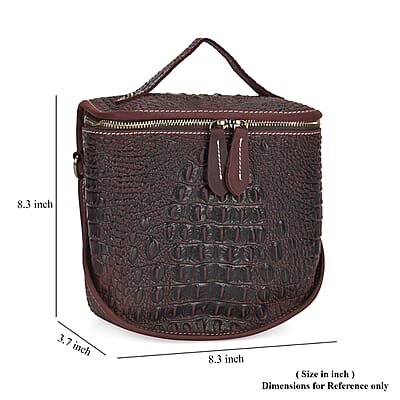 Italy Retro Noble Collection Burgundy Crocodile Embossed Genuine Leather Crossbody Bag with Shoulder Strap