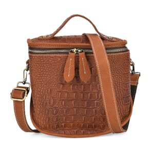Italy Retro Noble Collection Brown Crocodile Embossed Genuine Leather Crossbody Bag with Shoulder Strap