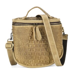 Italy Retro Noble Collection Camel Crocodile Embossed Genuine Leather Crossbody Bag with Shoulder Strap
