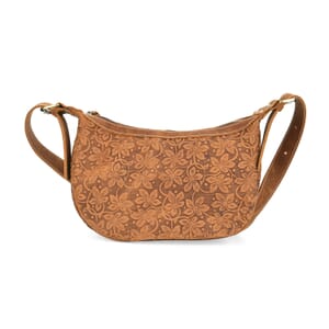 Italy Retro Noble Collection Brown Color Floral Embossed Genuine Leather Crossbody Bag With Shoulder Strap