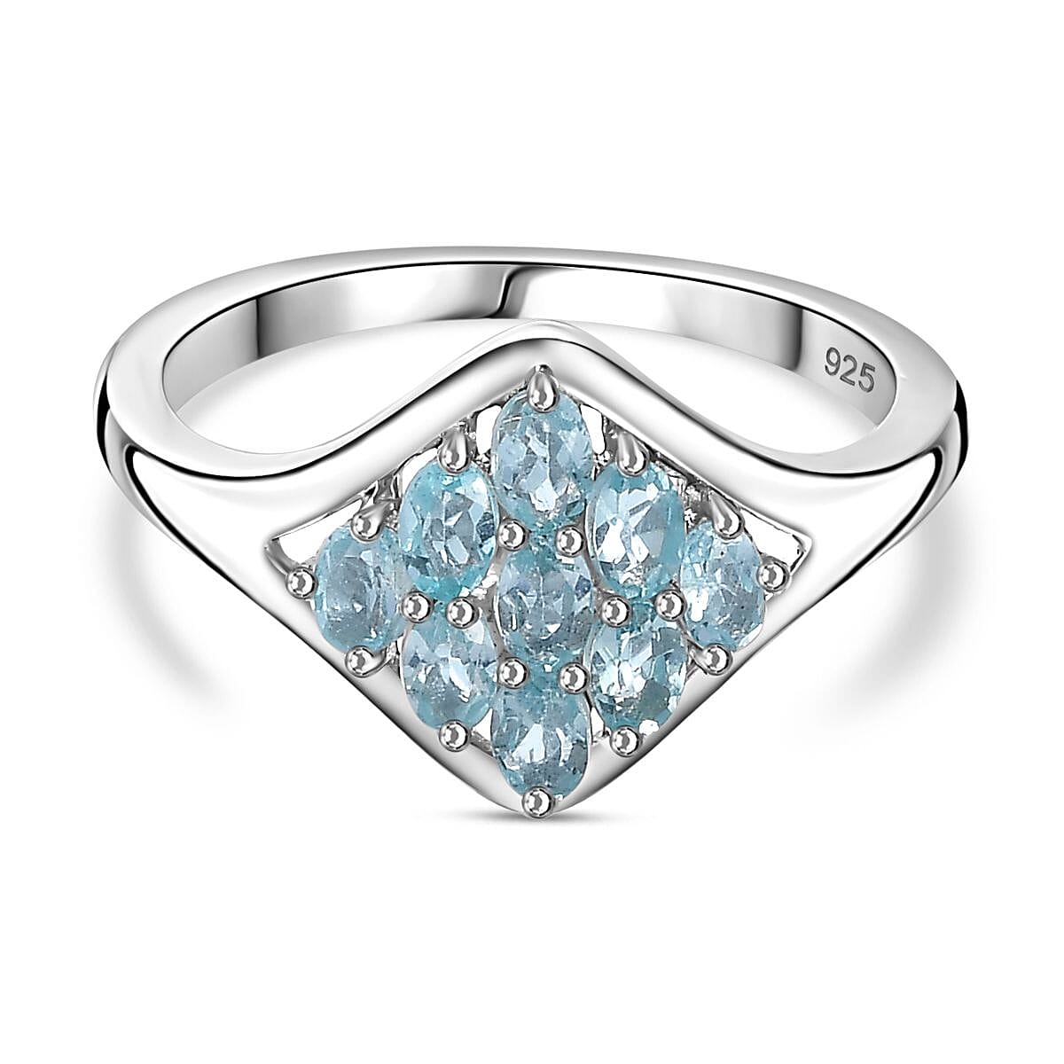 Paraiba Apatite 0.63 ctw Cluster Ring in Platinum Over Sterling Silver (Size 8.0)