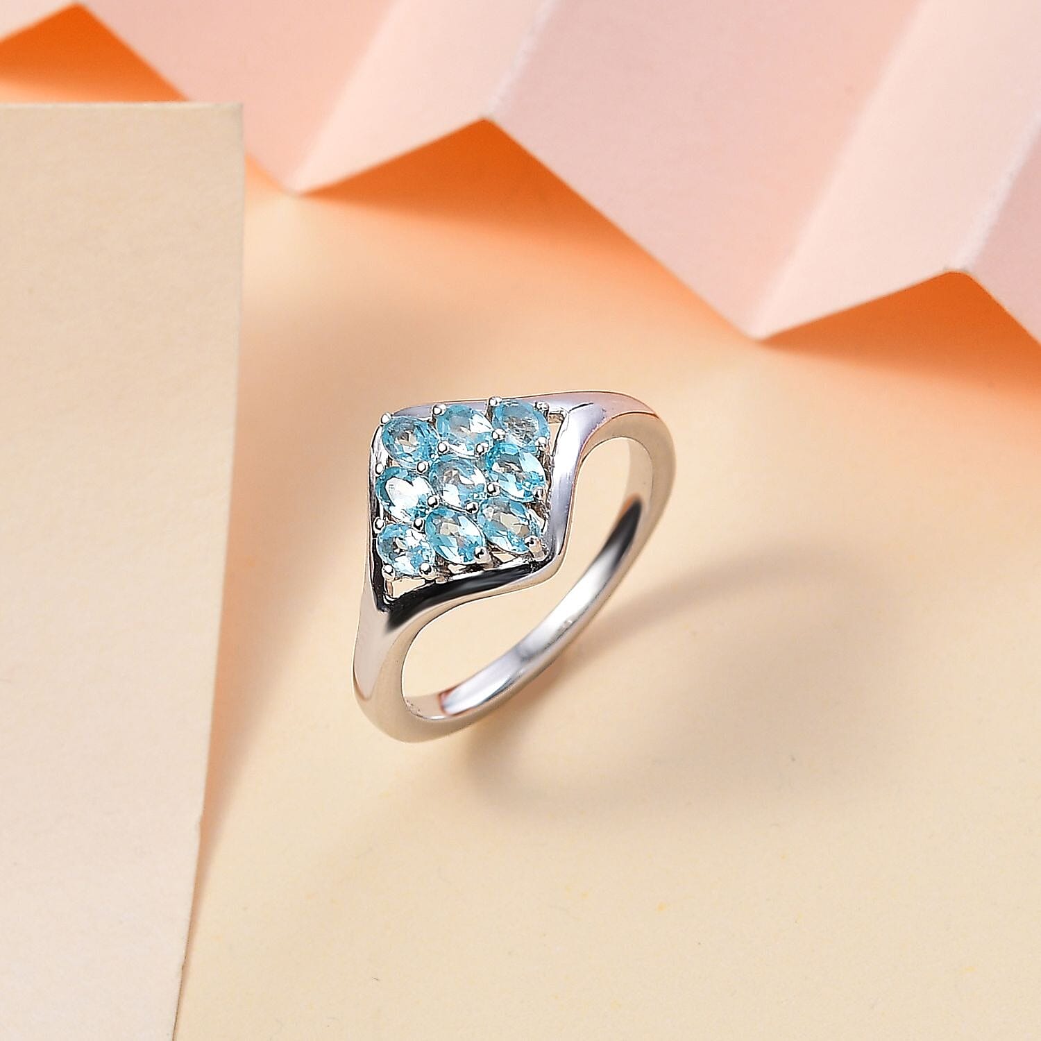 Paraiba Apatite 0.63 ctw Cluster Ring in Platinum Over Sterling Silver (Size 8.0)
