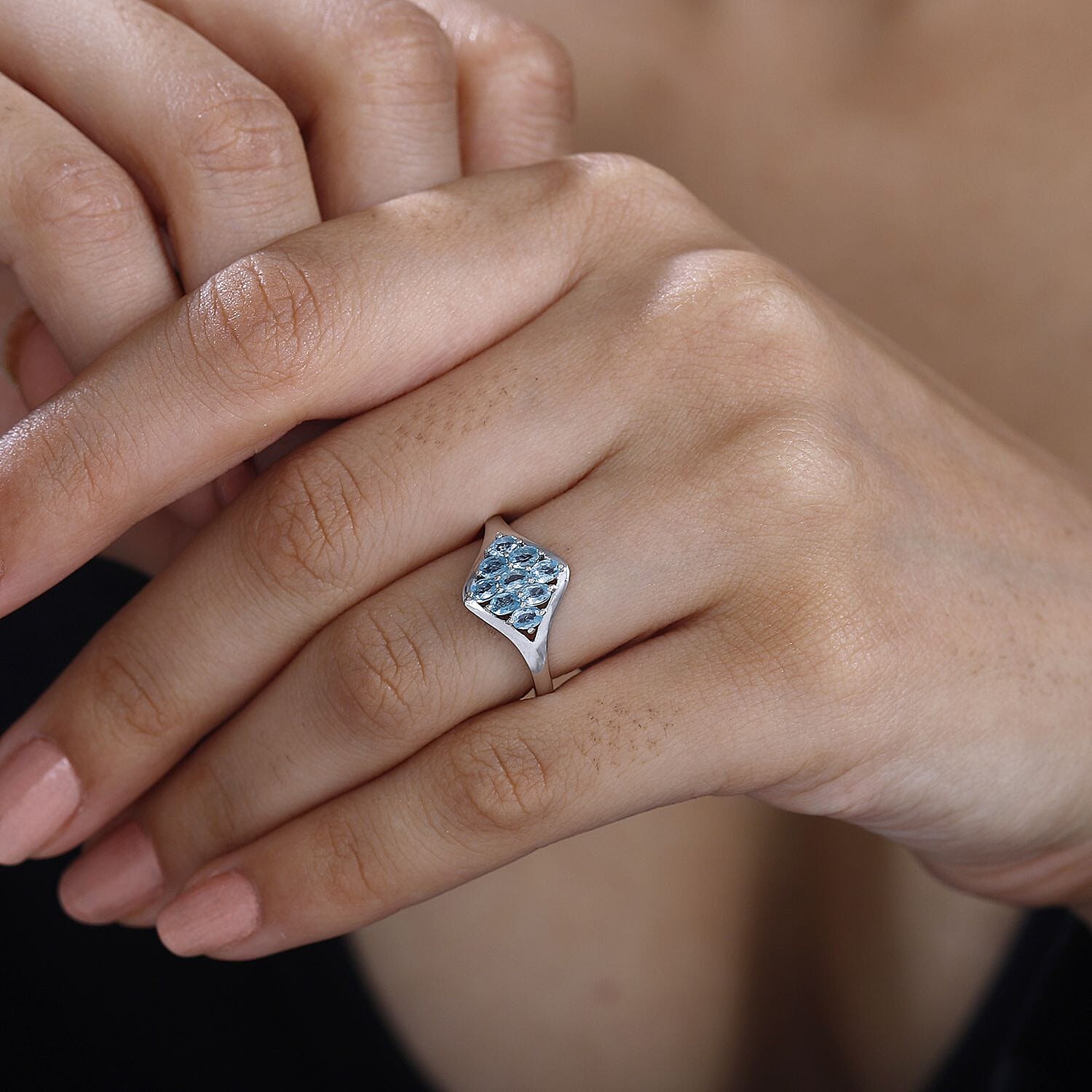 Paraiba Apatite 0.63 ctw Cluster Ring in Platinum Over Sterling Silver (Size 8.0)