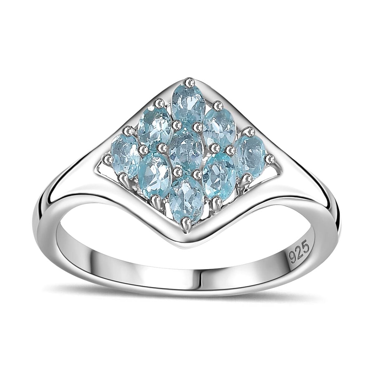 Paraiba Apatite 0.63 ctw Cluster Ring in Platinum Over Sterling Silver (Size 8.0)
