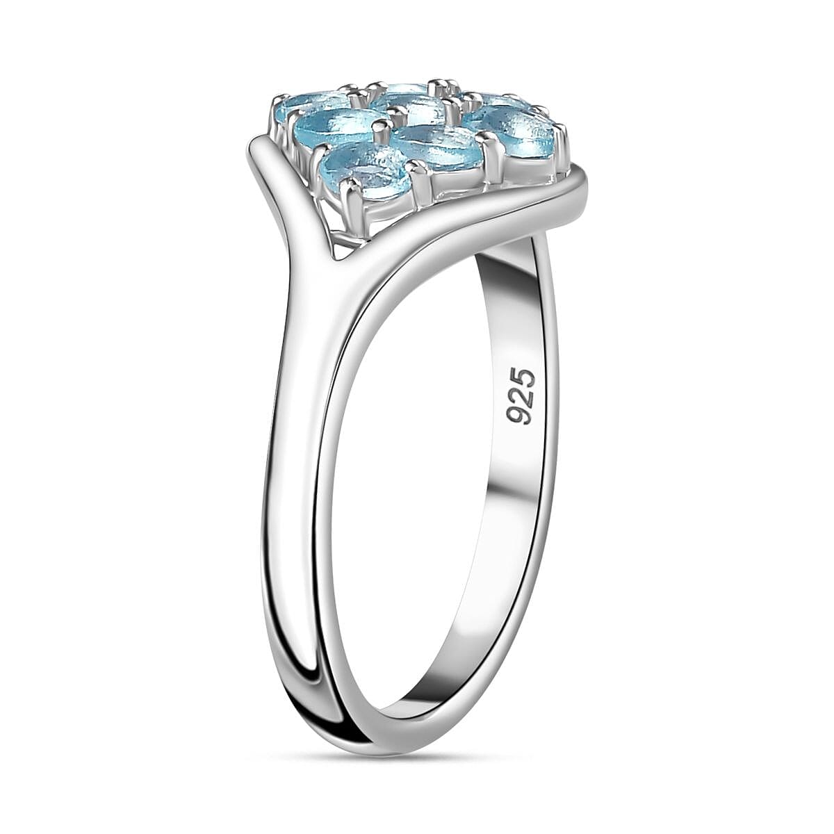 Paraiba Apatite 0.63 ctw Cluster Ring in Platinum Over Sterling Silver (Size 8.0)