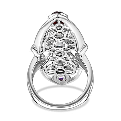 Karis Multi Gemstone 3.90 ctw Seven Chakra Elongated Ring in Platinum Bond (Size 10.0)
