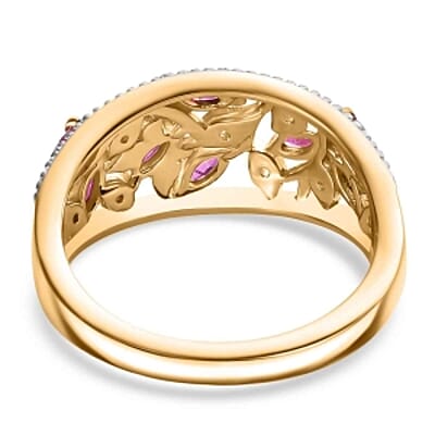 Montepuez Ruby and White Zircon 1.06 ctw Fancy Ring in 18K Vermeil Yellow Gold Over Sterling Silver (Size 6.5)