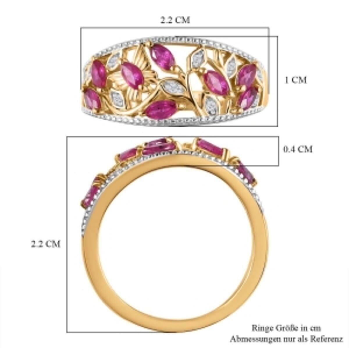 Montepuez Ruby and White Zircon 1.06 ctw Fancy Ring in 18K Vermeil Yellow Gold Over Sterling Silver (Size 6.5) image number 6