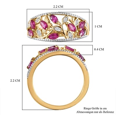 Montepuez Ruby and White Zircon 1.06 ctw Fancy Ring in 18K Vermeil Yellow Gold Over Sterling Silver (Size 6.5)
