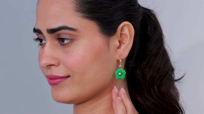 Green Jade Carved, Chrome Diopside Floral Lever Back Earrings in 18K Vermeil YG Over Sterling Silver 37.75 ctw