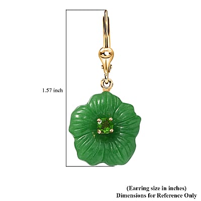 Green Jade Carved (D) and Chrome Diopside 37.75 ctw Primrose Floral Lever Back Earrings in 18K Vermeil Yellow Gold Over Sterling Silver