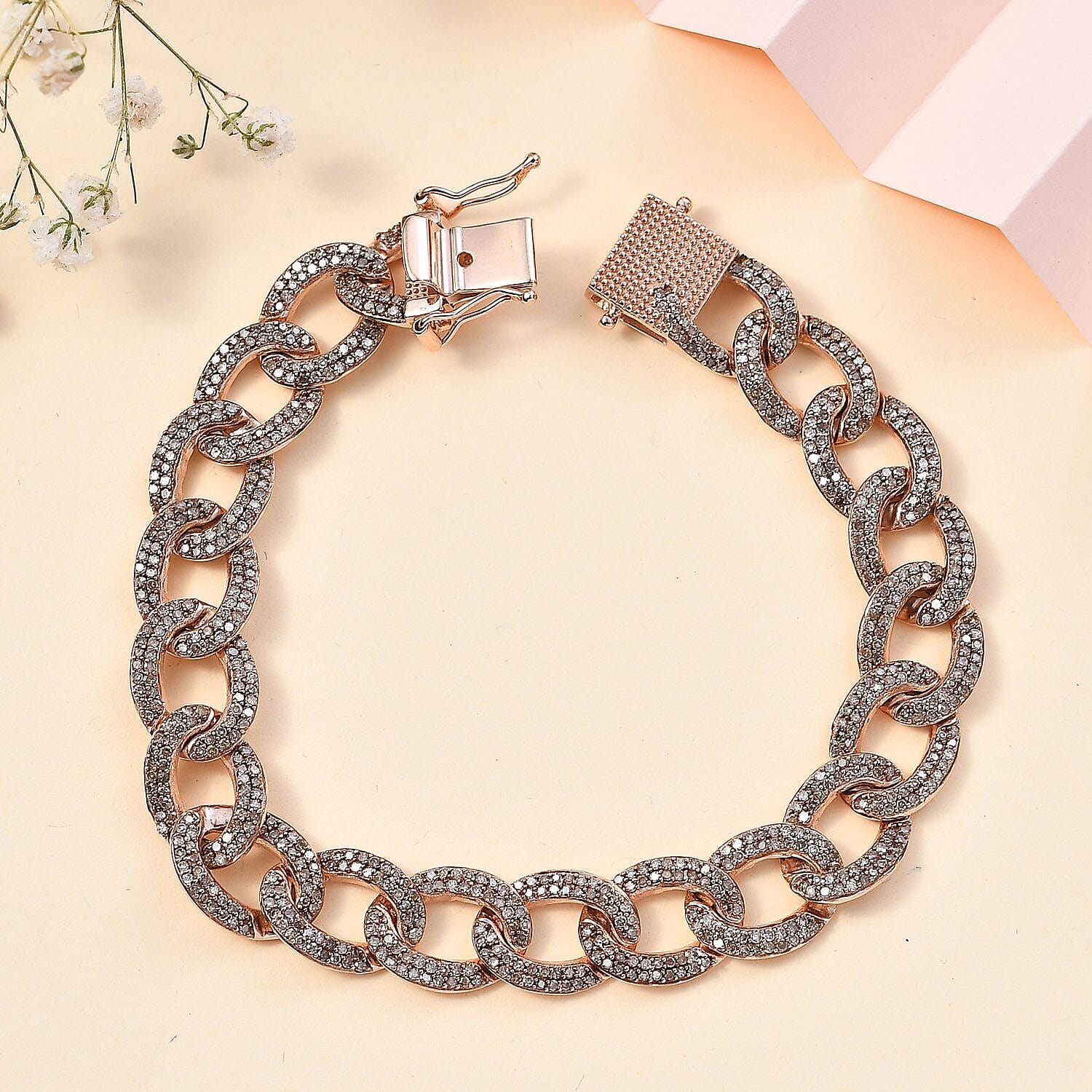 Natural Champagne Diamond Bracelet in Vermeil Rose Gold Over Sterling Silver (7.50 In) 4.00 ctw