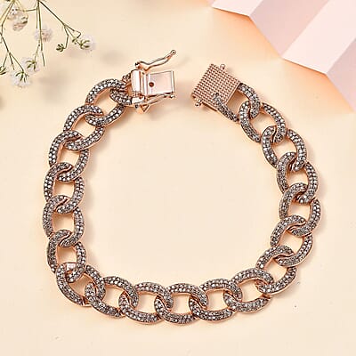 Natural Champagne Diamond Bracelet in Vermeil Rose Gold Over Sterling Silver (7.50 In) 4.00 ctw