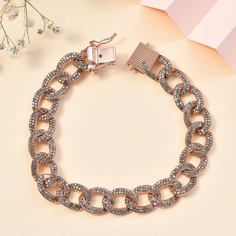 Natural Champagne Diamond Bracelet in Vermeil Rose Gold Over Sterling Silver (7.50 In) 4.00 ctw