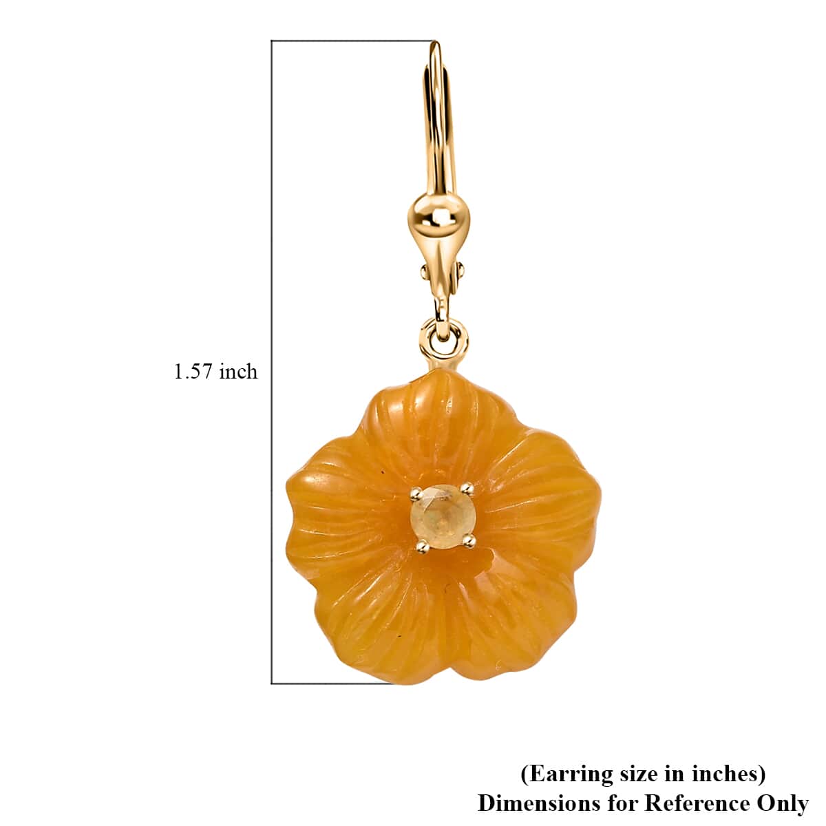 Yellow Jade Carved (D) and Yellow Sapphire (FF) 39.00 ctw Primrose Floral Lever Back Earrings in 18K Vermeil Yellow Gold Over Sterling Silver image number 5