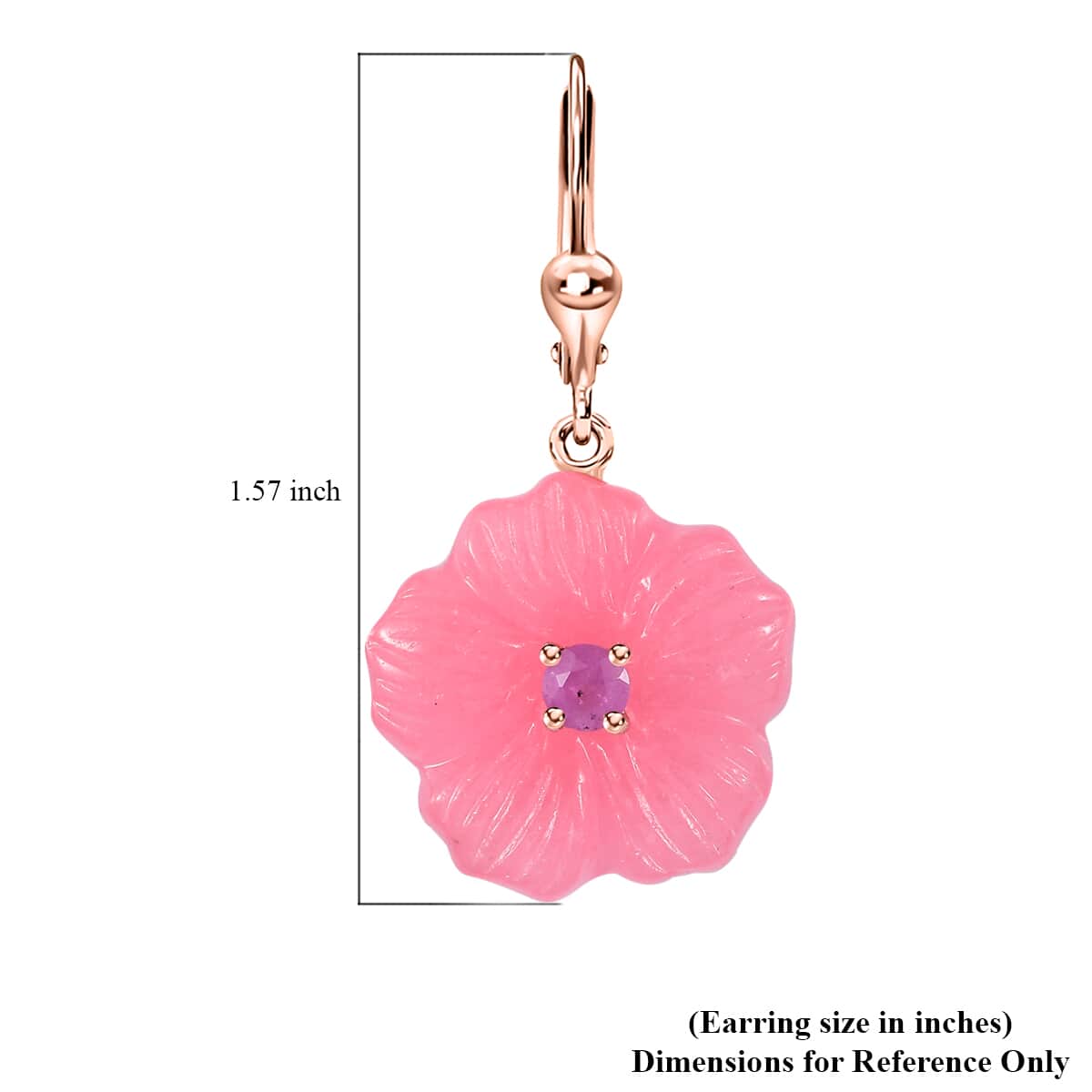 Pink Jade Carved (D) and Ilakaka Hot Pink Sapphire (FF) 38.25 ctw Primrose Floral Lever Back Earrings in 18K Vermeil Rose Gold Over Sterling Silver image number 5