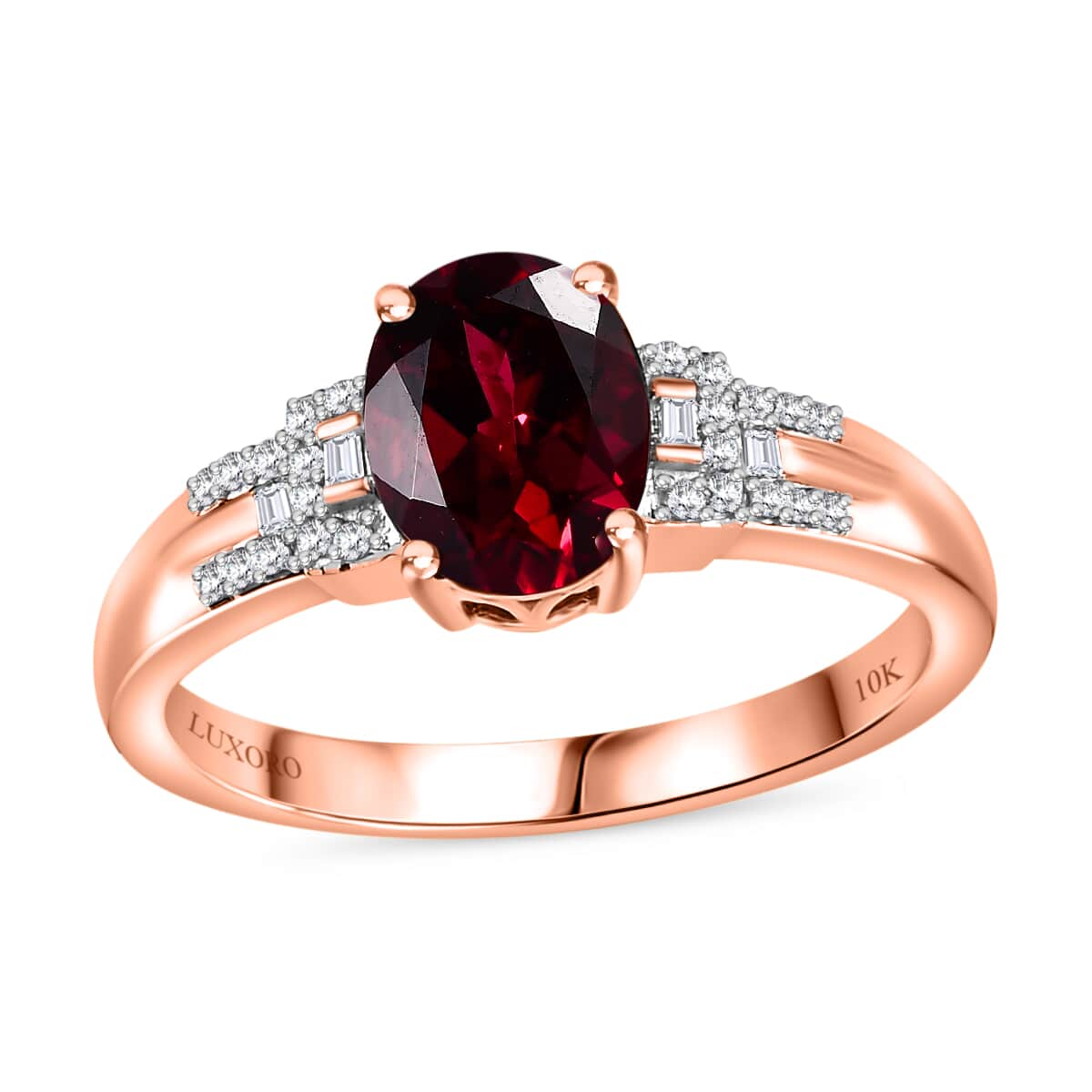 Luxoro Premium Orissa Rhodolite Garnet and I2 Diamond 2.40 ctw Ring in 10K Rose Gold (Size 10.0) image number 0