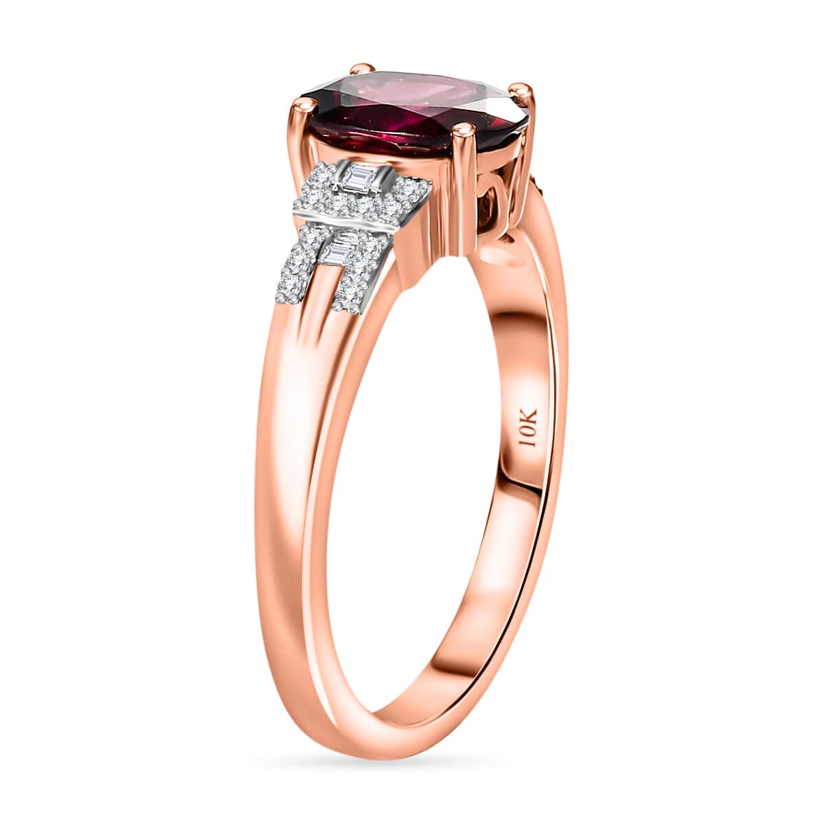 Luxoro 10K Rose Gold Premium Orissa Rhodolite Garnet and I2 Diamond Ring (Size 10.0) 2.40 ctw image number 3