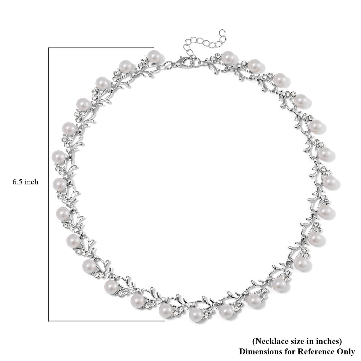 White Color Shell Pearl and White Crystal Necklace 18-20 Inches in Silvertone image number 4