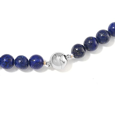 Lapis Lazuli, Abalone Shell Beaded Necklace with Butterfly Charm 20 Inches in Silvertone and Stainless Steel 300.00 ctw