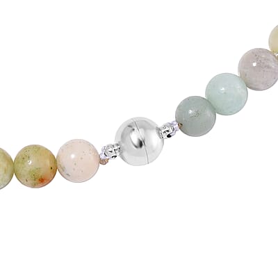 Multi Color Amazonite Beaded Necklace with Dragon Charm 20 Inches in Silvertone and Stainless Steel 305.00 ctw