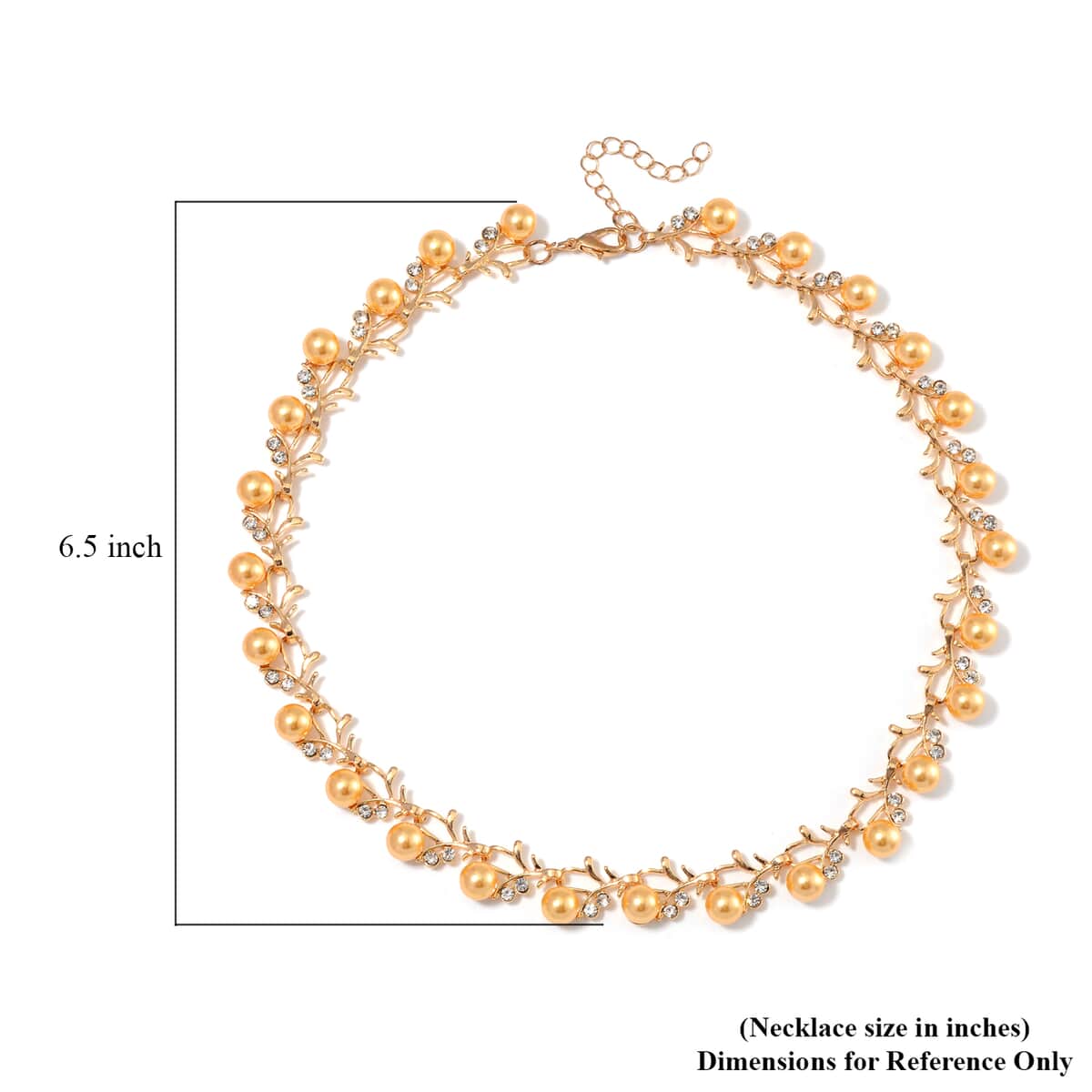 Golden Shell Pearl and White Crystal Necklace 18-20 Inches in Goldtone image number 4