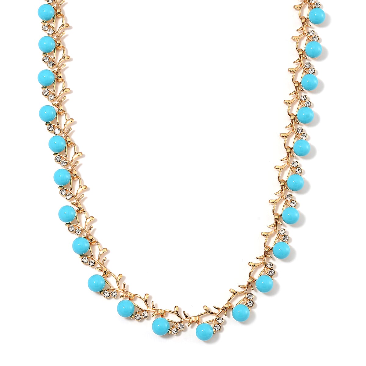 Sleeping Beauty Color Shell Pearl and White Crystal Necklace 18-20 Inches in Goldtone image number 0