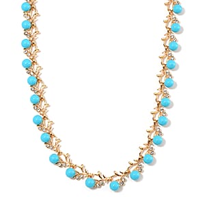 Sleeping Beauty Color Shell Pearl and White Crystal Necklace 18-20 Inches in Goldtone