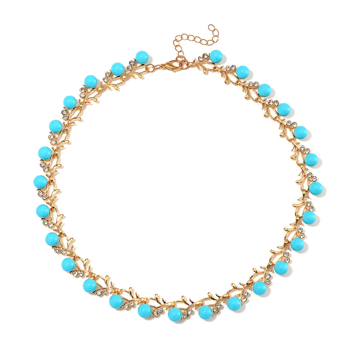 Sleeping Beauty Color Shell Pearl and White Crystal Necklace 18-20 Inches in Goldtone image number 2