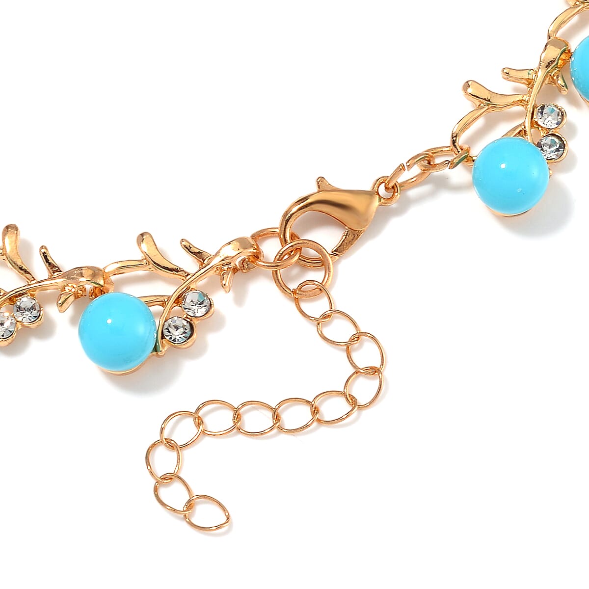 Sleeping Beauty Color Shell Pearl and White Crystal Necklace 18-20 Inches in Goldtone image number 3