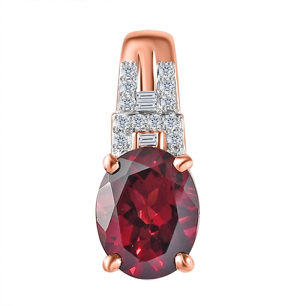 Luxoro 10K Rose Gold Premium Orissa Rhodolite Garnet and G-H I2 Diamond Pendant 2.30 ctw image number 0
